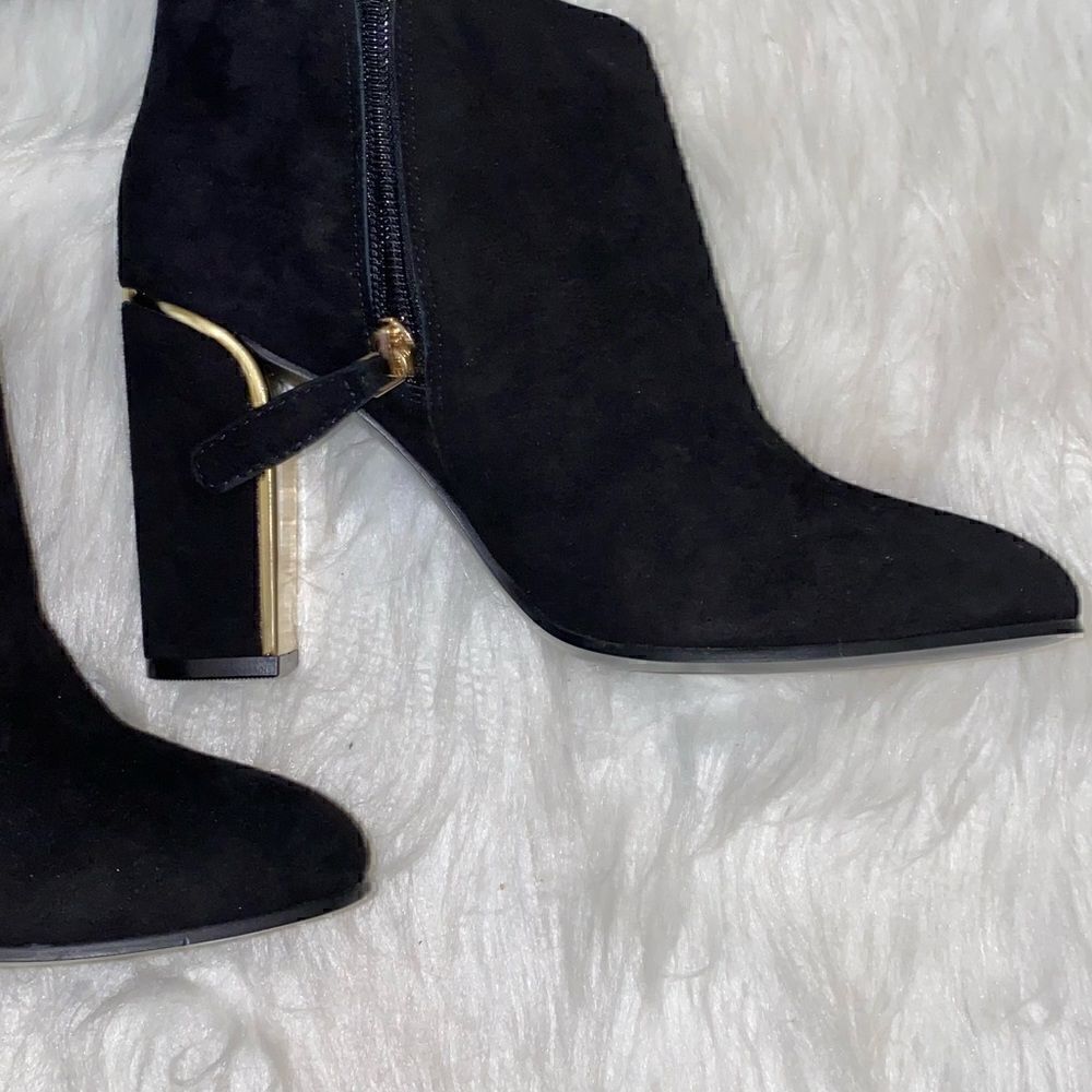 VC John Camuto Black True Suede Booties with Gold Trim - Picture 7 of 14
